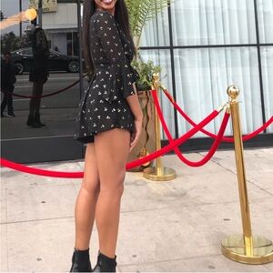 RUMOR WOMENS PLAYSUIT BLACK CREPE LONG SLEEVE CHERRY SMALL